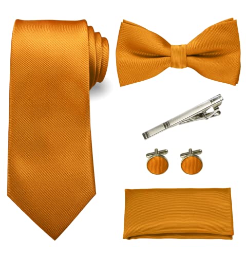 RBOCOTT Orange Krawatte und Fliege Einstecktuch mit Krawattenklammer und Manschettenknöpfe Sets(14) von RBOCOTT