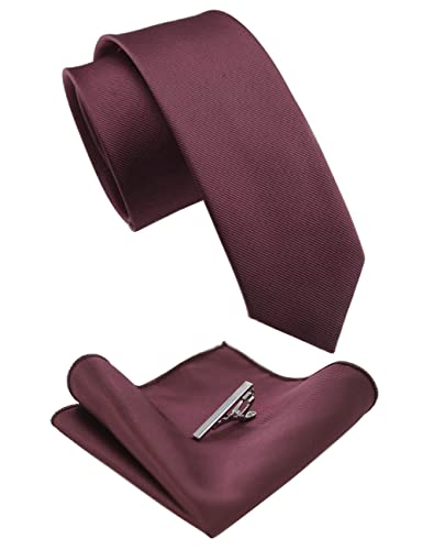 RBOCOTT kastanienbraun Schmale Krawatte Seidenkrawatte und Einstecktuch mit Krawattenklammer Set(6) von RBOCOTT