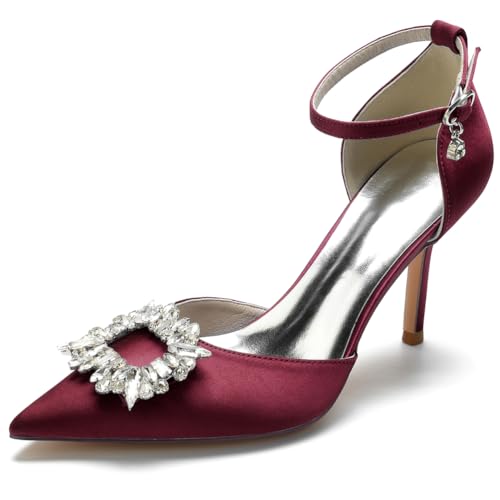 RBQIZVW Brautschuhe Damen - Elegante Pumps Hochhackige Stiletto Spitzschuhe Blau mit Strassschnalle | Hochzeitsschuhe für Frauen,Burgundy,43 RBQIZVW Brautschuhe Damen - Elegante Pumps Hochhackige Stiletto Spitzschuhe Blau mit Strassschnalle | Hochzeitsschuhe für Frauen,Burgundy,43 von RBQIZVW