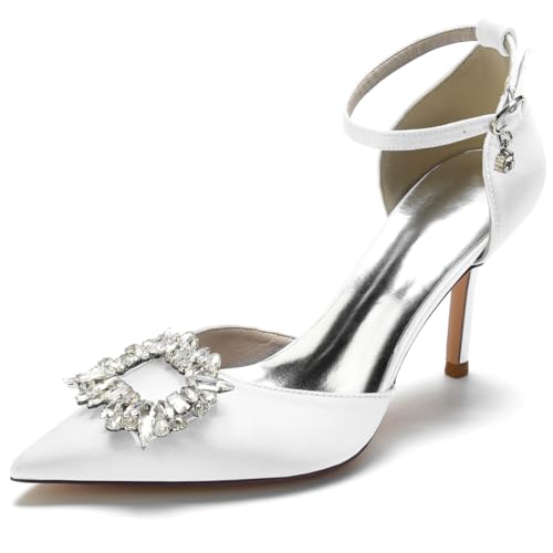 RBQIZVW Brautschuhe Damen - Elegante Pumps Hochhackige Stiletto Spitzschuhe Blau mit Strassschnalle | Hochzeitsschuhe für Frauen,Weiß,39 RBQIZVW Brautschuhe Damen - Elegante Pumps Hochhackige Stiletto Spitzschuhe Blau mit Strassschnalle | Hochzeitsschuhe für Frauen,Weiß,39 von RBQIZVW
