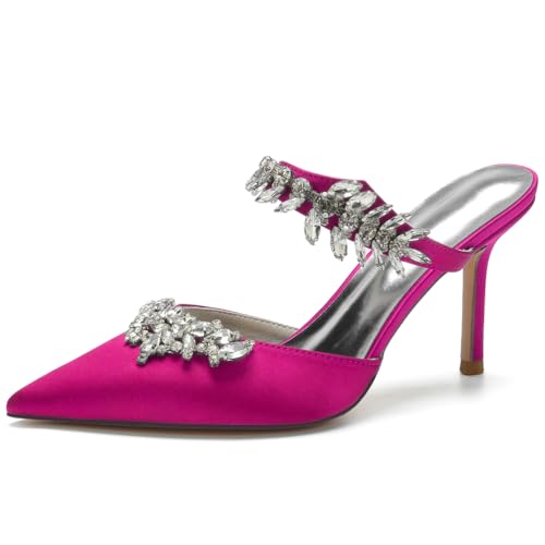 RBQIZVW Brautschuhe Damen - Elegante Pumps mit Spitzen Zehenkappe Strass Satin | Hochzeitssandalen Abendparty Stiletto Schuhe,Rose red,36 von RBQIZVW