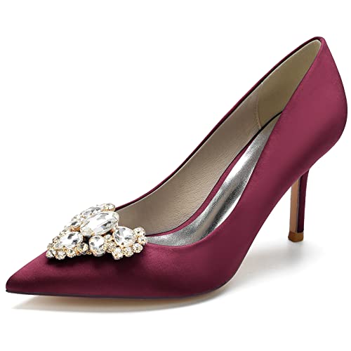 RBQIZVW Brautschuhe mit Kitten-Absatz für Frauen, Spitzzehe, mit Strasssteinen, Hochzeitsschuhe zum Schlüpfen, Abendparty-Kleidersandalen,Burgundy,37 RBQIZVW Brautschuhe mit Kitten-Absatz für Frauen, Spitzzehe, mit Strasssteinen, Hochzeitsschuhe zum Schlüpfen, Abendparty-Kleidersandalen,Burgundy,37 von RBQIZVW