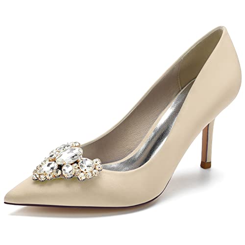 RBQIZVW Brautschuhe mit Kitten-Absatz für Frauen, Spitzzehe, mit Strasssteinen, Hochzeitsschuhe zum Schlüpfen, Abendparty-Kleidersandalen,Champagne,38 RBQIZVW Brautschuhe mit Kitten-Absatz für Frauen, Spitzzehe, mit Strasssteinen, Hochzeitsschuhe zum Schlüpfen, Abendparty-Kleidersandalen,Champagne,38 von RBQIZVW
