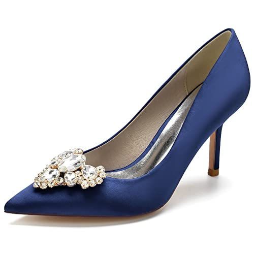 RBQIZVW Brautschuhe mit Kitten-Absatz für Frauen, Spitzzehe, mit Strasssteinen, Hochzeitsschuhe zum Schlüpfen, Abendparty-Kleidersandalen,Dark Blue,42 RBQIZVW Brautschuhe mit Kitten-Absatz für Frauen, Spitzzehe, mit Strasssteinen, Hochzeitsschuhe zum Schlüpfen, Abendparty-Kleidersandalen,Dark Blue,42 von RBQIZVW