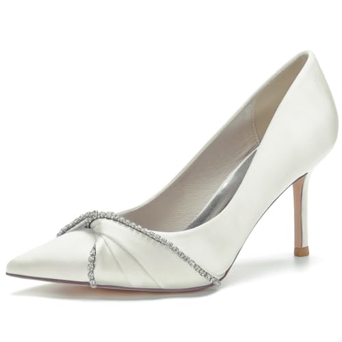 RBQIZVW Damen Court Schuhe High Heels Low Kätzchen Fersenschuhe Damen Komfort Plus großer Hochzeit Abendparty Klassische Arbeitsschuhe,Elfenbein,39 von RBQIZVW