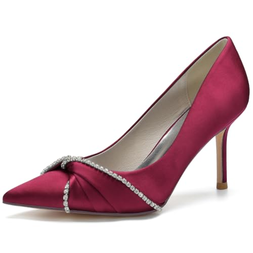 RBQIZVW Damen Court Schuhe High Heels Low Kätzchen Fersenschuhe Damen Komfort Plus großer Hochzeit Abendparty Klassische Arbeitsschuhe,Wine red,43 von RBQIZVW