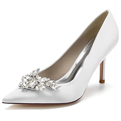 RBQIZVW Damen High Heels Kitten Heels Sandalen Schnalle Strass Geschlossene Zehe Kleid Hochzeit Brautschuhe Für Frauen Braut Brautjungfer,Weiß,41 RBQIZVW Damen High Heels Kitten Heels Sandalen Schnalle Strass Geschlossene Zehe Kleid Hochzeit Brautschuhe Für Frauen Braut Brautjungfer,Weiß,41 von RBQIZVW