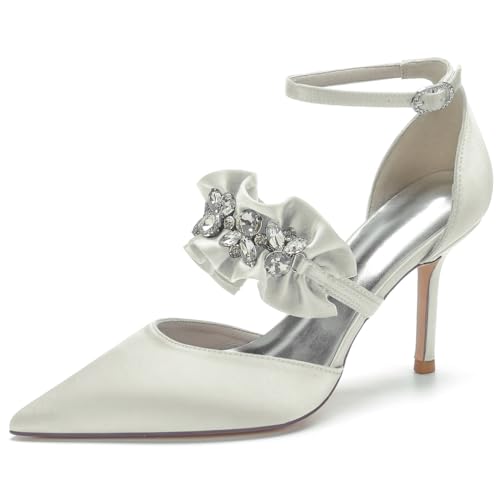 RBQIZVW Damen Hochzeits-Pumps mit Strass Geschlossener Spitze, Satin, Riemchen am Fußgelenk und Schnalle - Elegante Brautschuhe für Brautkleider,Elfenbein,38 RBQIZVW Damen Hochzeits-Pumps mit Strass Geschlossener Spitze, Satin, Riemchen am Fußgelenk und Schnalle - Elegante Brautschuhe für Brautkleider,Elfenbein,38 von RBQIZVW