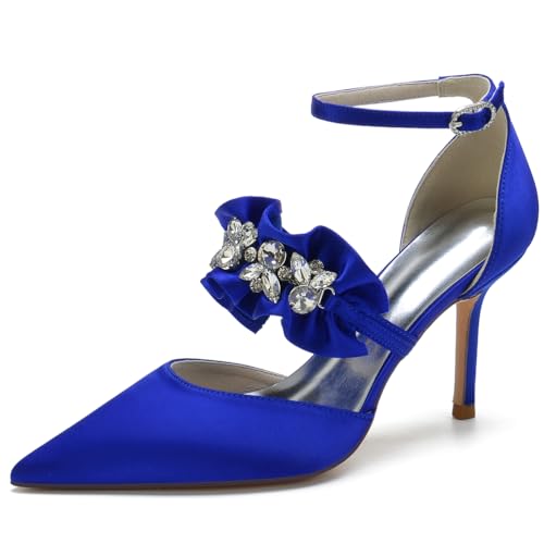 RBQIZVW Damen Hochzeits-Pumps mit Strass Geschlossener Spitze, Satin, Riemchen am Fußgelenk und Schnalle - Elegante Brautschuhe für Brautkleider,Royal Blue,38 RBQIZVW Damen Hochzeits-Pumps mit Strass Geschlossener Spitze, Satin, Riemchen am Fußgelenk und Schnalle - Elegante Brautschuhe für Brautkleider,Royal Blue,38 von RBQIZVW