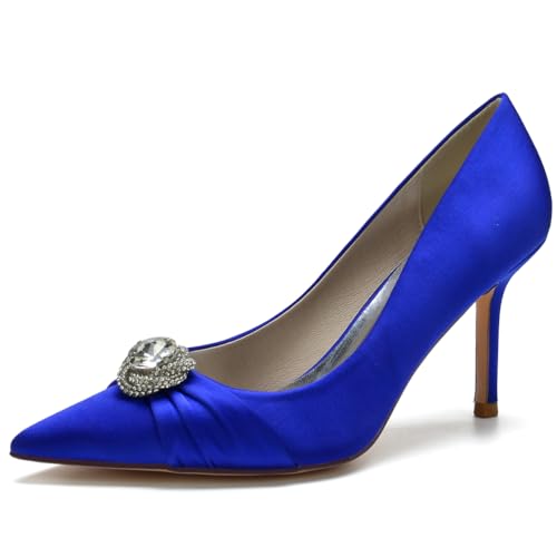 RBQIZVW Damen Hochzeitsschuhe Geschlossene Zehen Spitze Stiletto High Heel Elegant Party Pumps Büro Arbeit Sandalen,Royal Blue,41 von RBQIZVW