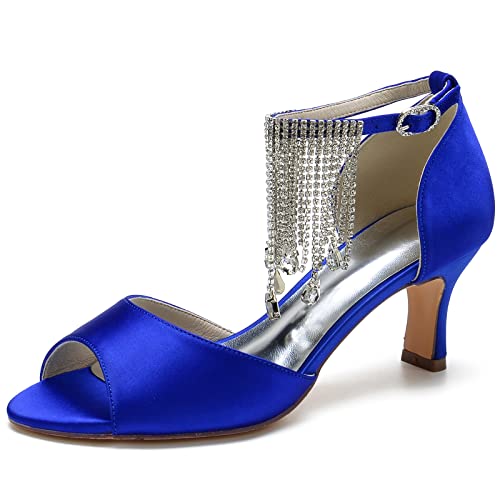 RBQIZVW Damen Hochzeitsschuhe mit rundem Zehenbereich, 6,5 cm Blockabsatz, Satin, Schnalle, Pumps mit offener Zehenpartie und Strasssteinen,Royal Blue,43 RBQIZVW Damen Hochzeitsschuhe mit rundem Zehenbereich, 6,5 cm Blockabsatz, Satin, Schnalle, Pumps mit offener Zehenpartie und Strasssteinen,Royal Blue,43 von RBQIZVW