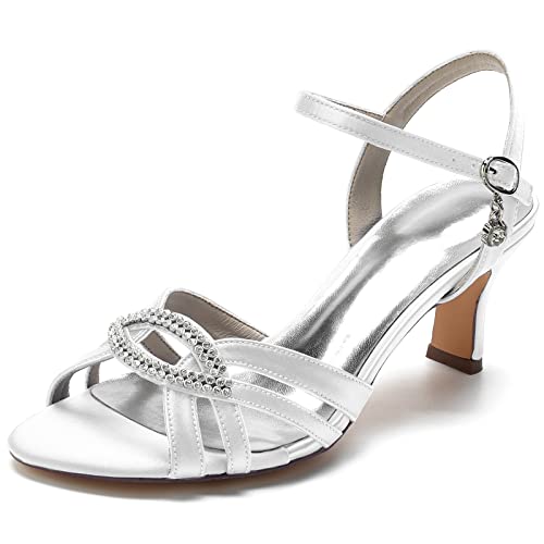 RBQIZVW Damen Pumps mit rundem Zehenbereich, Schnalle, Knöchelriemen, hohen Absätzen, Hochzeitsschuhe mit offener Zehenpartie,Weiß,39 von RBQIZVW