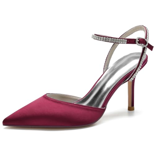 RBQIZVW Hochhackige Pumps für Damen - Elegante Brautschuhe mit Kitten-Absatz Spitzen Zehenkappe Schnalle Strass | Stiletto Hochzeitsschuhe Abendschuhe,Wine red,42 RBQIZVW Hochhackige Pumps für Damen - Elegante Brautschuhe mit Kitten-Absatz Spitzen Zehenkappe Schnalle Strass | Stiletto Hochzeitsschuhe Abendschuhe,Wine red,42 von RBQIZVW