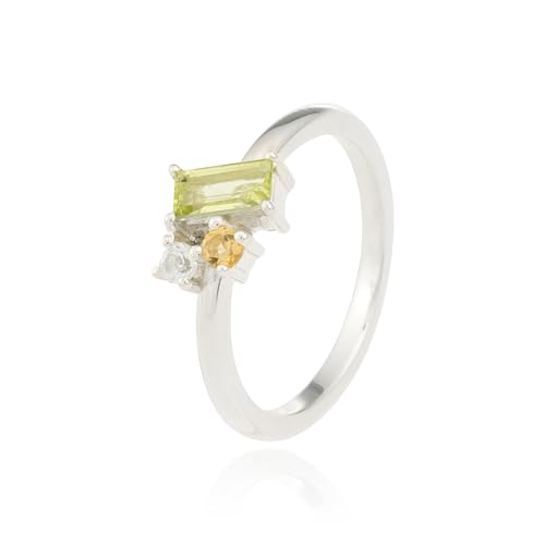 RC DESIGN JEWELRY Trio Gems – Damenring aus recyceltem 925 Silber mit drei funkelnden Edelsteinen - Wählbare Varianten (Peridot/Citrin/Sky Topas, 54) von RC DESIGN JEWELRY