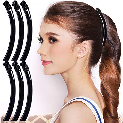 RC ROCHE 6 Stück Banana Clip Bananenspange Haare Haarspangen Damen Pferdeschwanz Haarklammer Mädchen Krallenklammern Fisch Zähne, Medium Schwarz von RC ROCHE ORNAMENT