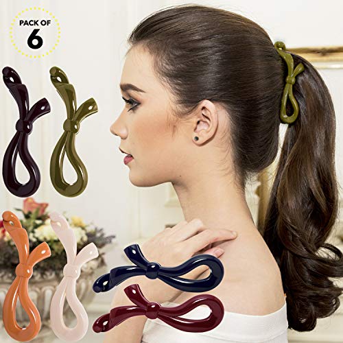 RC ROCHE 6 Stück Bananen Haarklammer Haarspange Haargreifer Haarschleife Damen Mädchen Pferdeschwanz Klammer Schleife Haargreifer Rutschfest Haar Zubehör, Medium Klassisch Multifarben von RC ROCHE ORNAMENT