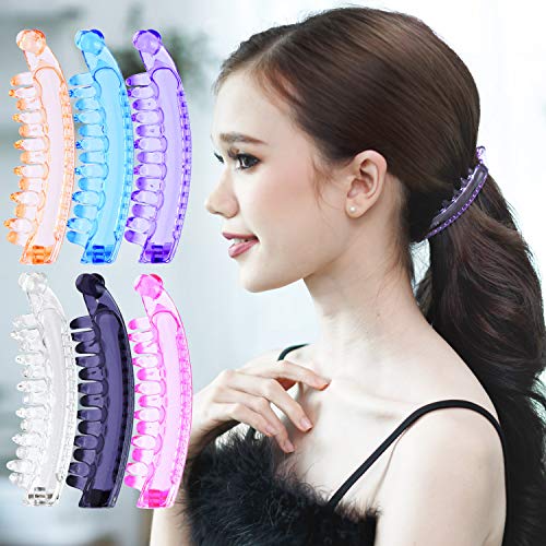 RC ROCHE 6 Stück Bananenspange Banana Clip Haarklammer Haarspange Pferdeschwanz Damen Bananenklammer Hochwertig Robust für Mehr Volumen, Medium Transparent Multifarben von RC ROCHE ORNAMENT
