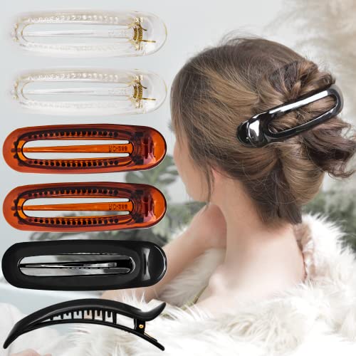 RC ROCHE 6 Stück Entenschnabel Französisch Haarspange für Damen Haarklammer Ovale Hairpin Mode Eiförmig Fester Halt Stylisch mit Pin Halterung, Medium Transparent, Braun, Schwarz von RC ROCHE ORNAMENT