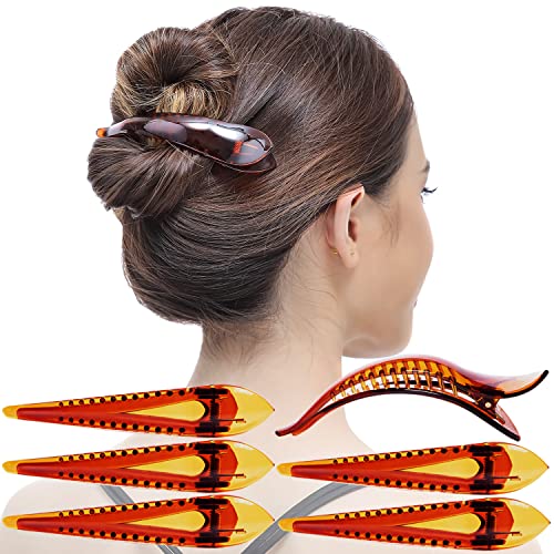 RC ROCHE 6 Stück Entenschnabel Haarspange Krokodil für Damen Mädchen Bogen Geschwungen Haarklammer Alligator Starker Halt Professionelles Styling, Groß Braun von RC ROCHE ORNAMENT