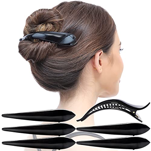 RC ROCHE 6 Stück Entenschnabel Haarspange Krokodil für Damen Mädchen Bogen Geschwungen Haarklammer Alligator Starker Halt Professionelles Styling, Medium Schwarz von RC ROCHE ORNAMENT