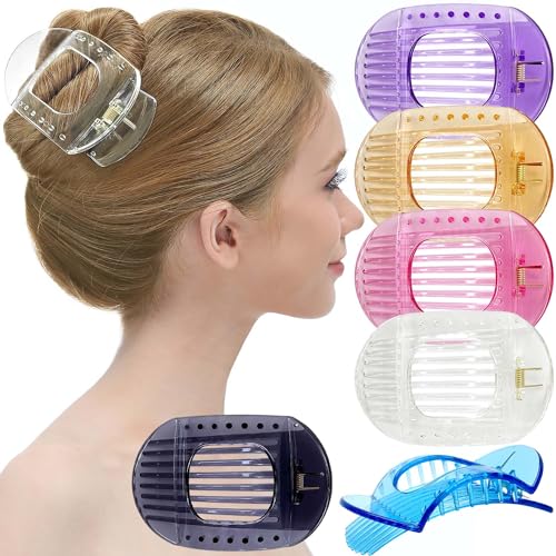 RC ROCHE 6 Stück Große Zähne Dickes Haar Haarspangen Haarklammer die gut halten Oval Rutschfest Flach Damen Mädchen Set, Groß Transparent Multifarben von RC ROCHE ORNAMENT