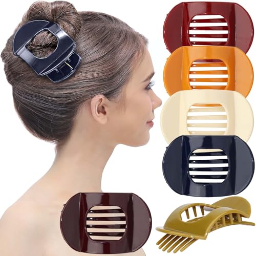 RC ROCHE 6 Stück Große Zähne Dickes Haar Haarspangen Haarklammer die gut halten Oval Rutschfest Flach Damen Mädchen Set, Medium Klassisch Multifarben von RC ROCHE ORNAMENT