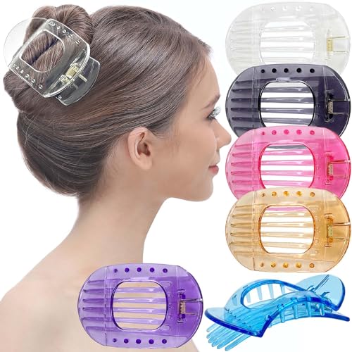 RC ROCHE 6 Stück Große Zähne Dickes Haar Haarspangen Haarklammer die gut halten Oval Rutschfest Flach Damen Mädchen Set, Medium Transparent Multifarben von RC ROCHE ORNAMENT