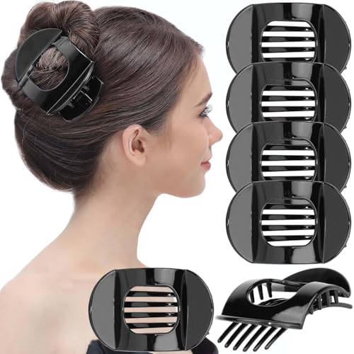 RC ROCHE 6 Stück Große Zähne Dickes Haar Haarspangen Haarklammer die gut halten Oval Rutschfest Flach Damen Mädchen Set, Medium Schwarz von RC ROCHE ORNAMENT
