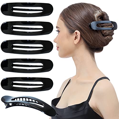 RC ROCHE 6 Stück Libellenspange Flach Haarspange Haarklammer für Damen Ovale Starker Halt Mädchen Clip, Groß Schwarz von RC ROCHE ORNAMENT