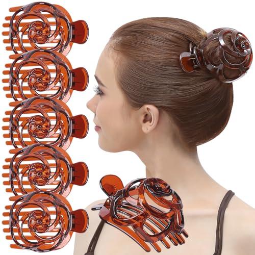 RC ROCHE 6 Stück Oktopus Dutt Rund Haarspange Haarklammer Fester Halt Haarkrallen Rutschfest für Damen Dickes Haar Haargreifer Clip Set Vogelnest, Groß Braun von RC ROCHE ORNAMENT