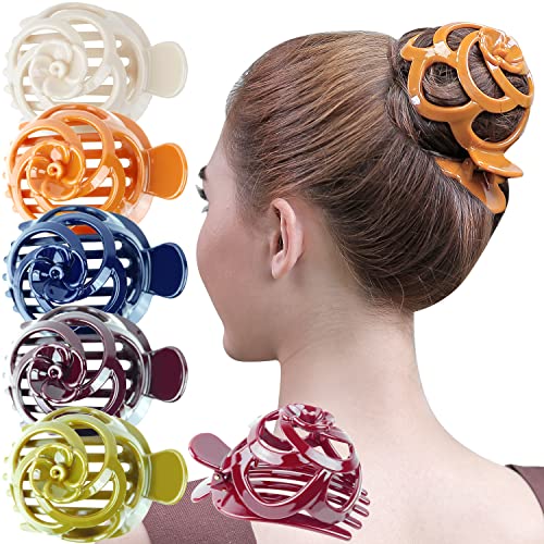 RC ROCHE 6 Stück Oktopus Dutt Rund Haarspange Haarklammer Fester Halt Haarkrallen Rutschfest für Damen Dickes Haar Haargreifer Clip Set Vogelnest, Groß Klassisch Multifarben von RC ROCHE ORNAMENT