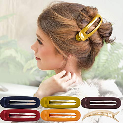 RC ROCHE 6 Stück Entenschnabel Französisch Haarspange für Damen Haarklammer Ovale Hairpin Mode Eiförmig Fester Halt Stylisch mit Pin Halterung, Medium Klassisch Multifarben von RC ROCHE ORNAMENT