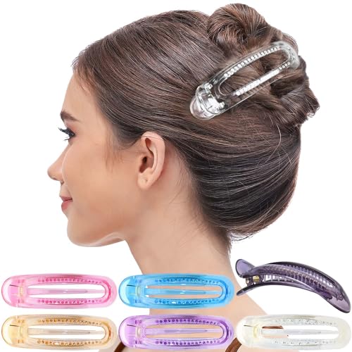 RC ROCHE 6 Stück Entenschnabel Französisch Haarspange für Damen Haarklammer Ovale Hairpin Mode Eiförmig Fester Halt Stylisch mit Pin Halterung, Medium Transparent Multifarben von RC ROCHE ORNAMENT