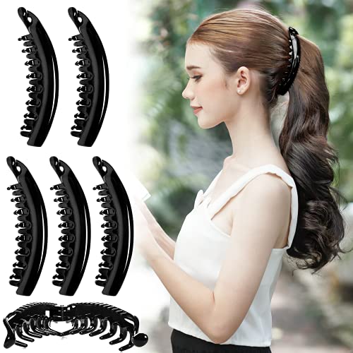 RC ROCHE 6 Stück Bananenspange Banana Clip Haarklammer Haarspange Pferdeschwanz Damen Bananenklammer Hochwertig Robust für Mehr Volumen, Groß Schwarz von RC ROCHE ORNAMENT
