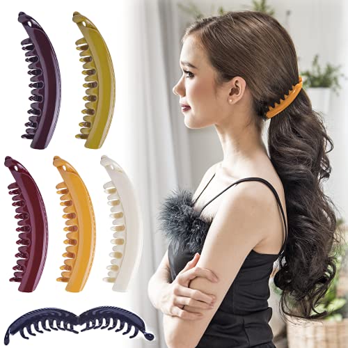 RC ROCHE 6 Stück Bananenspange Banana Clip Haarklammer Haarspange Pferdeschwanz Damen Bananenklammer Hochwertig Robust für Mehr Volumen, Medium Klassisch Multifarben von RC ROCHE ORNAMENT