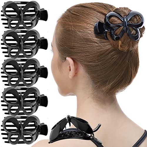 RC ROCHE 6 Stück Schmetterling Dutt Haarspange Haarklammer Butterfly Modische Rutschfest Clips Seitlich Haare Hochstecken Große Zähne Damen Frauen, Medium Schwarz von RC ROCHE ORNAMENT