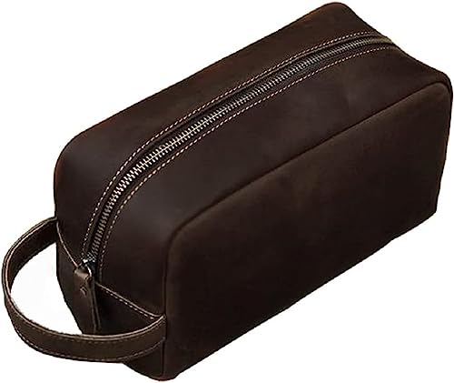 RC ROCKCOW Personalisierte Leder Kulturbeutel für Männer Reise Rasieren Dopp Kit-Große Kosmetiktaschen Toilettenartikel Badezimmer Organizer, Dunkelbraun, Large von RC ROCKCOW