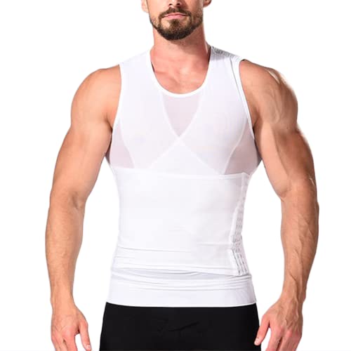 RCBHSD Kompressionsunterwäsche Herren Bauch Weg Shirt Figurformend Shaper Bauchweg Unterhemden Miederbody Shapewear (Color:白色,Size:L) von RCBHSD