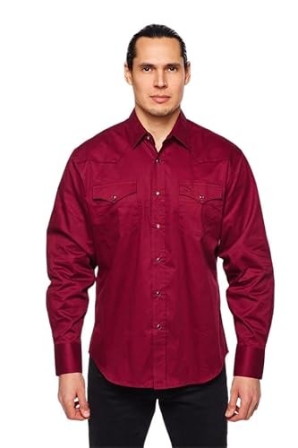 RCCO RODEO CLOTHING COMPANY Herren Western Solid Twill Langarm Button Down Hemd mit Druckknöpfen, Burgunder, XL von RCCO RODEO CLOTHING COMPANY