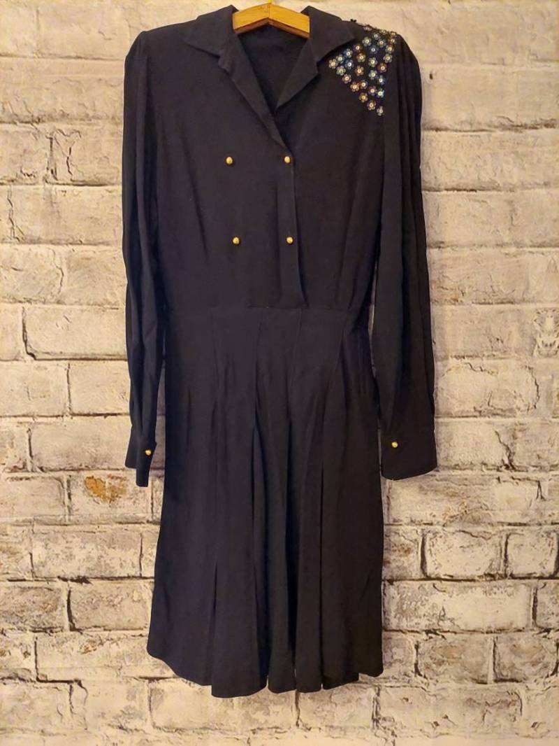 Vintage 80Er Jahre Chemise Kleid Goldene Knöpfe & Pailletten, Gr. M von RCClo