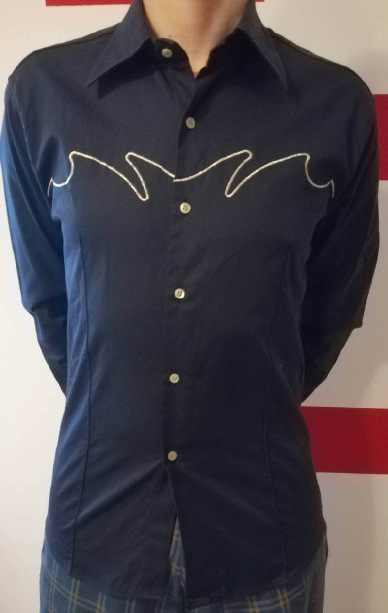 Vintage 90Er Jahre Just Cavalli Blaues Baumwoll Hemd Mit Silbernen Details von RCClo