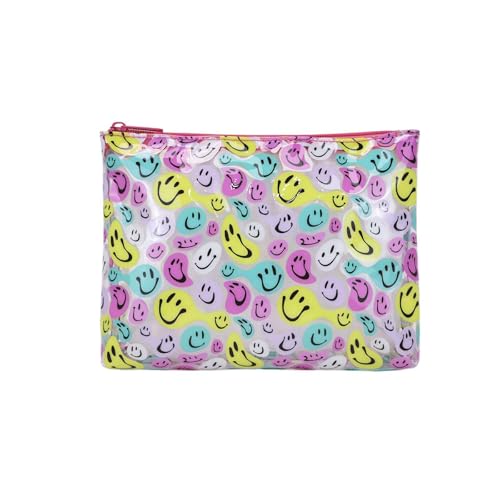 RCFJ b y K L A N D Transparente Make-up-Tasche mit Smiley-Gesicht, transparente Kosmetiktasche mit buntem Smiley-Druck, tragbarer Reise-Kulturbeutel für Damen und Jugendliche von RCFJ b y K L A N D