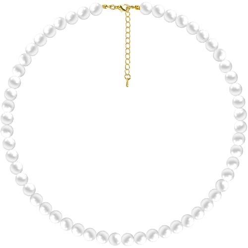 RCIDOS Perlenkette Damen, Perlen Kette Weiße Perlenkette Simulierte Choker Kette Damen Kostüm Zubehör Schmuckgeschenk Für Mädchen Und Frauen Künstliche Perlen 6mm von RCIDOS