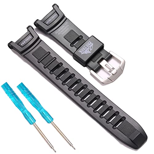 RCNZWQB Gummi-Armband kompatibel mit Casio ProTrek PRG130-1V, PRW1500-1Y, PRW1500J-1 Herren-Sportarmband Schwarz 21 Millimeter von RCNZWQB