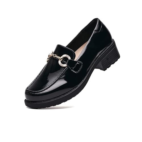 Loafers für Frauen - Bequeme Mokassins mit Sohlenplattform, geeignet für Büro, Freizeit und Arbeit(Schwarz Pat 38.5) von RCTEC