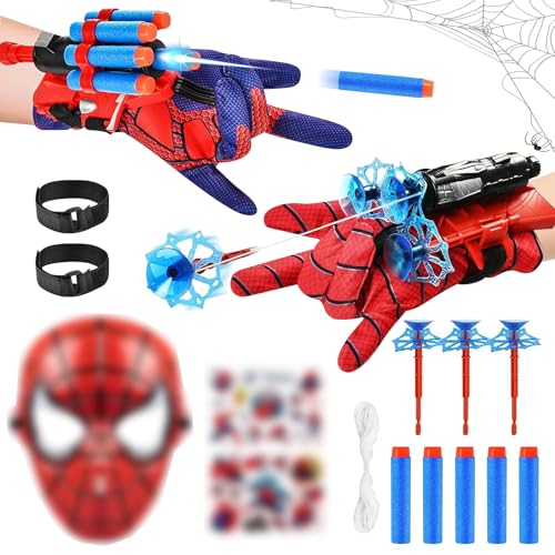 RCYHCY 2 Stück Spider Launcher Handschuhe, Launcher Handschuh, Super Spider Launcher mit Maske und Aufkleber, Handgelenk Spielzeug Set, Spider Hero Handschuhe, Geschenk für Kinder Fans von RCYHCY