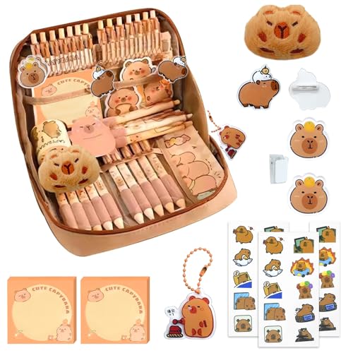 33 Stück Capybara Schreibwaren Set, Federmäppchen Capybara Set, Capybara Briefpapier Set, Mit Capybara-Schlüsselanhänger, Aufklebern, Haftnotizen, Schreibwaren Geschenkset für Kinder(Kein Stift) 33 Stück Capybara Schreibwaren Set, Federmäppchen Capybara Set, Capybara Briefpapier Set, Mit Capybara-Schlüsselanhänger, Aufklebern, Haftnotizen, Schreibwaren Geschenkset für Kinder(Kein Stift) von RCYHCY
