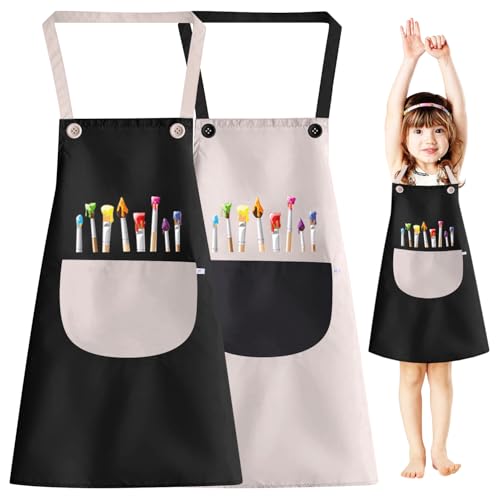 RCYHCY Malschürze Kinder, 2 Stück Malerkittel für 6-12 Jahre Mädchen Junge Wasserdicht Malkittel Bastelschürze mit Big Taschen für Schule Kunst Malerei Kochen von RCYHCY