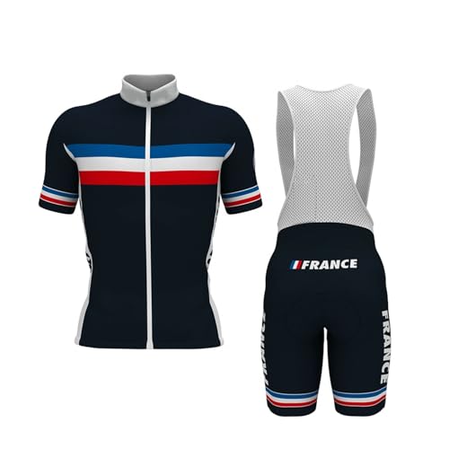RDCYCLIST 2025 Pro Team France Radsporttrikot-Set für Männer, atmungsaktives MTB-Rennradtrikot Paddad Bib Short Trikots (L) von RDCYCLIST