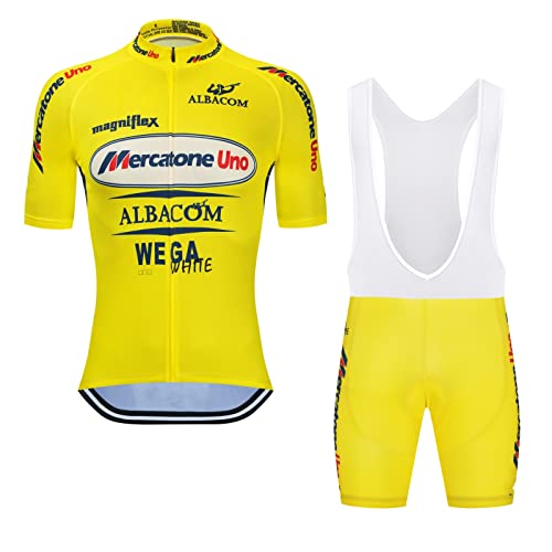 RDCYCLIST Marco Pantani Retro-Klassiker Pro Team Mercatone Uno Radtrikot Set für Herren, atmungsaktives MTB Radtrikot Paddad Trägerhose Trikots (L) von RDCYCLIST